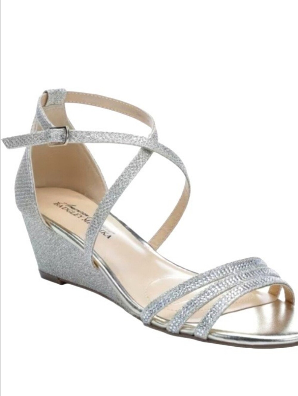 Badgley Mischka American Glamour Strappy Glitter Wedge Sandal Size 7.5